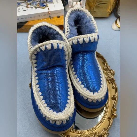 🆕 MOU 🧿 NWOT WOB Metallic Stingray Effect Blue Eskimo Ankle Boot, Sz EU 37 - Picture 11 of 13